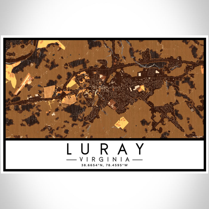 Luray Virginia Map Print Landscape Orientation in Ember Style With Shaded Background