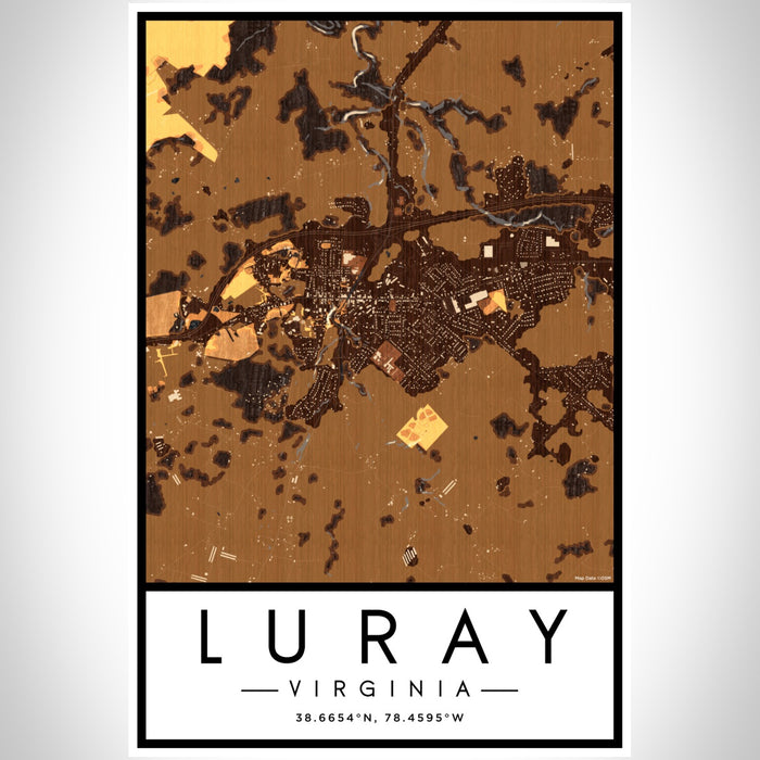 Luray Virginia Map Print Portrait Orientation in Ember Style With Shaded Background