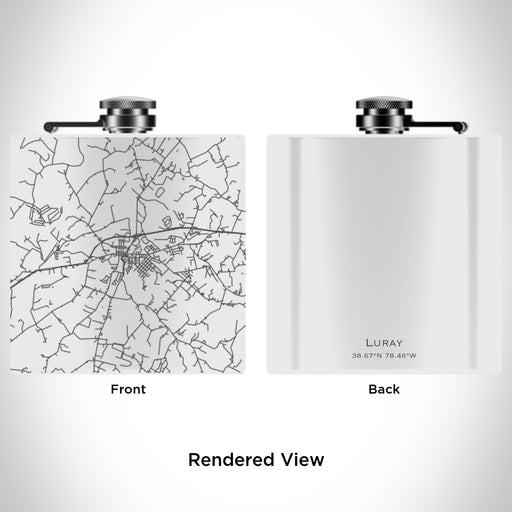 Rendered View of Luray Virginia Map Engraving on 6oz Stainless Steel Flask in White
