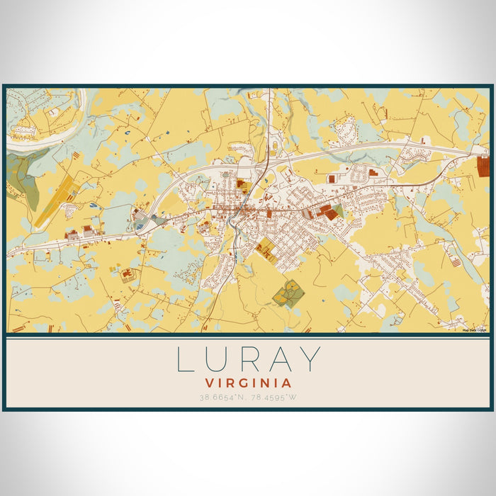 Luray Virginia Map Print Landscape Orientation in Woodblock Style With Shaded Background