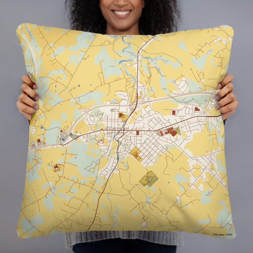 Person holding 22x22 Custom Luray Virginia Map Throw Pillow in Woodblock