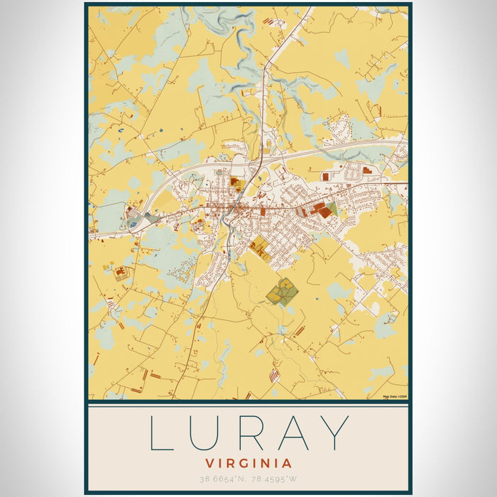 Luray Virginia Map Print Portrait Orientation in Woodblock Style With Shaded Background