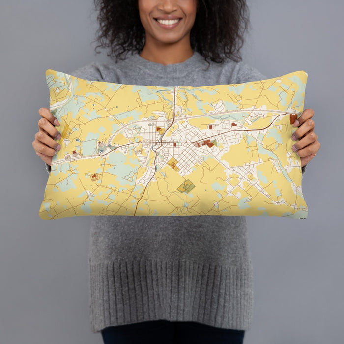 Person holding 20x12 Custom Luray Virginia Map Throw Pillow in Woodblock