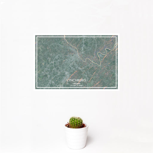 12x18 Lynchburg Virginia Map Print Landscape Orientation in Afternoon Style With Small Cactus Plant in White Planter