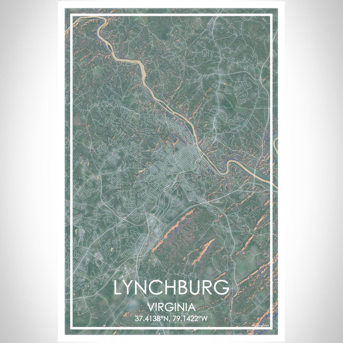 Lynchburg Virginia Map Print Portrait Orientation in Afternoon Style With Shaded Background
