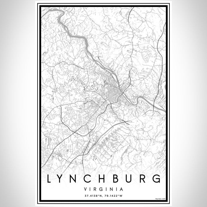 Lynchburg Virginia Map Print Portrait Orientation in Classic Style With Shaded Background