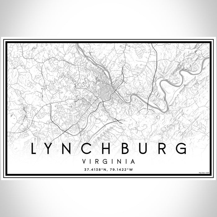 Lynchburg Virginia Map Print Landscape Orientation in Classic Style With Shaded Background