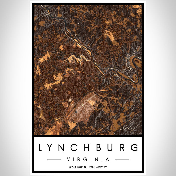 Lynchburg Virginia Map Print Portrait Orientation in Ember Style With Shaded Background