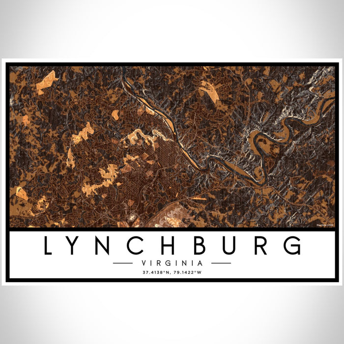 Lynchburg Virginia Map Print Landscape Orientation in Ember Style With Shaded Background