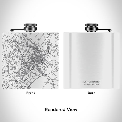 Rendered View of Lynchburg Virginia Map Engraving on 6oz Stainless Steel Flask in White