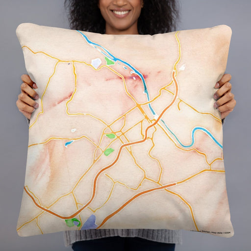 Person holding 22x22 Custom Lynchburg Virginia Map Throw Pillow in Watercolor
