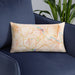 Custom Lynchburg Virginia Map Throw Pillow in Watercolor on Blue Colored Chair
