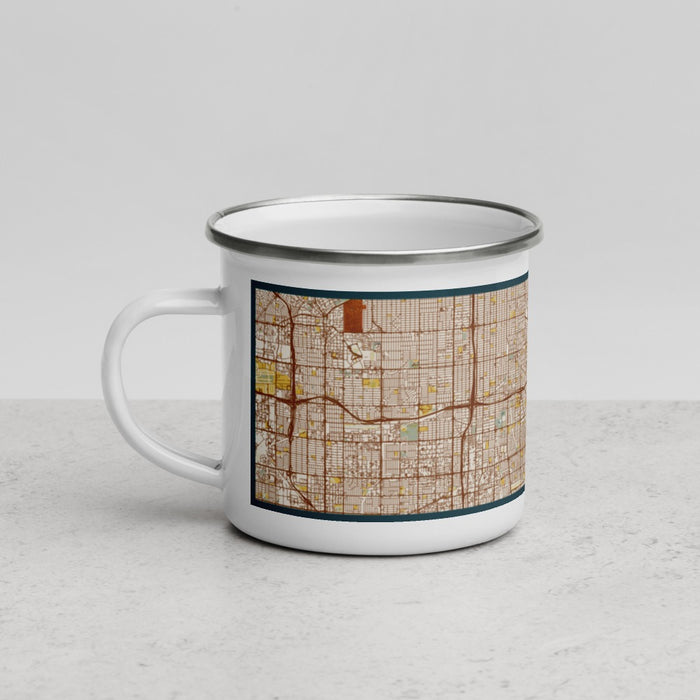 Left View Custom Lynwood California Map Enamel Mug in Woodblock