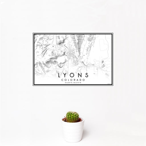12x18 Lyons Colorado Map Print Landscape Orientation in Classic Style With Small Cactus Plant in White Planter