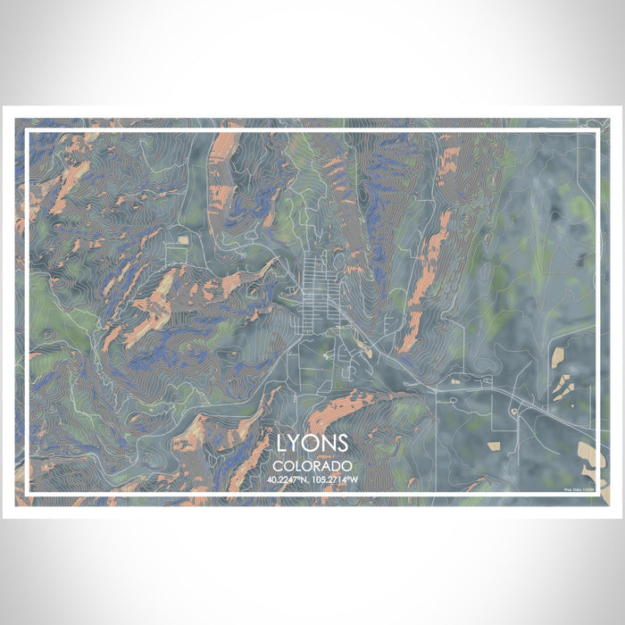 Lyons Colorado Map Print Landscape Orientation in Afternoon Style With Shaded Background