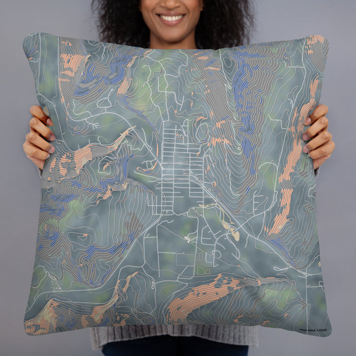 Person holding 22x22 Custom Lyons Colorado Map Throw Pillow in Afternoon