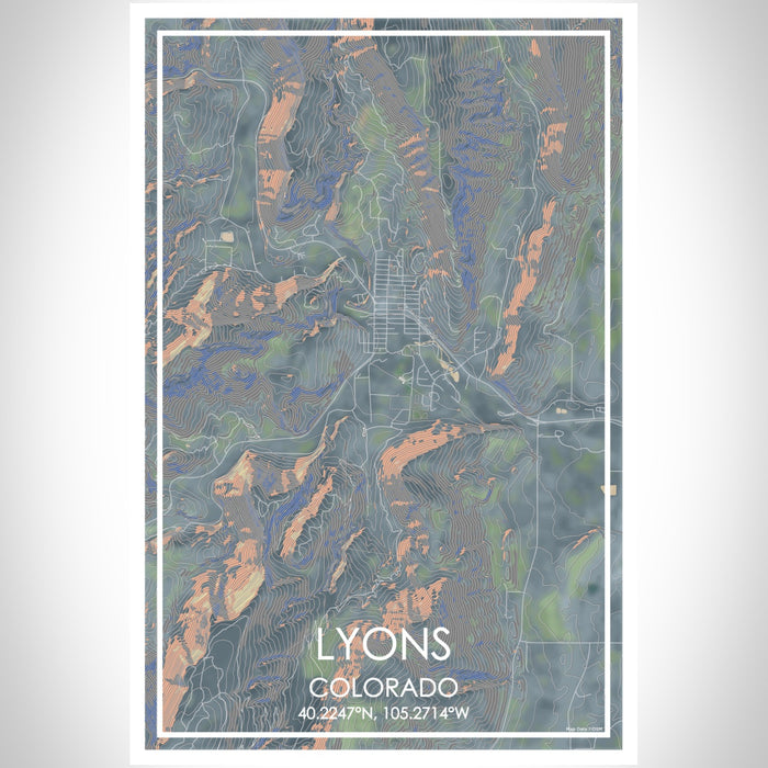 Lyons Colorado Map Print Portrait Orientation in Afternoon Style With Shaded Background
