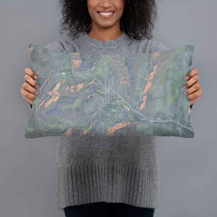 Person holding 20x12 Custom Lyons Colorado Map Throw Pillow in Afternoon