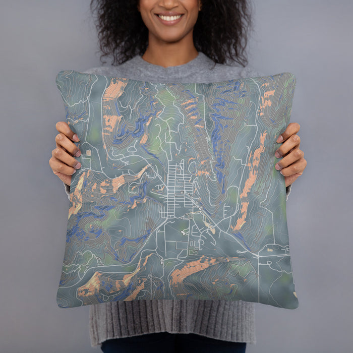 Person holding 18x18 Custom Lyons Colorado Map Throw Pillow in Afternoon