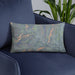 Custom Lyons Colorado Map Throw Pillow in Afternoon on Blue Colored Chair