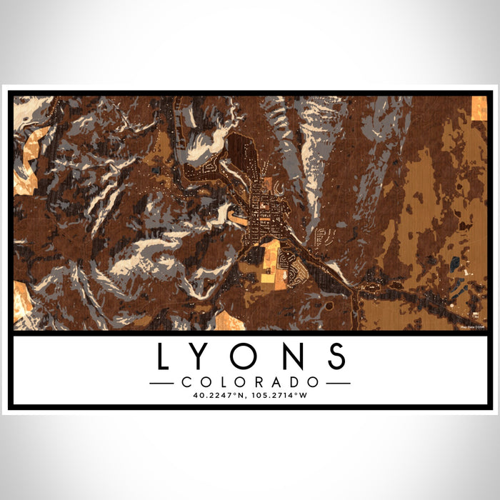 Lyons Colorado Map Print Landscape Orientation in Ember Style With Shaded Background