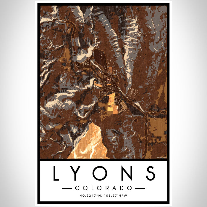 Lyons Colorado Map Print Portrait Orientation in Ember Style With Shaded Background