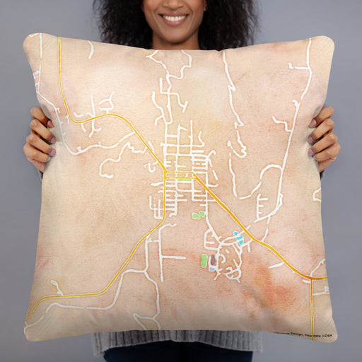 Person holding 22x22 Custom Lyons Colorado Map Throw Pillow in Watercolor