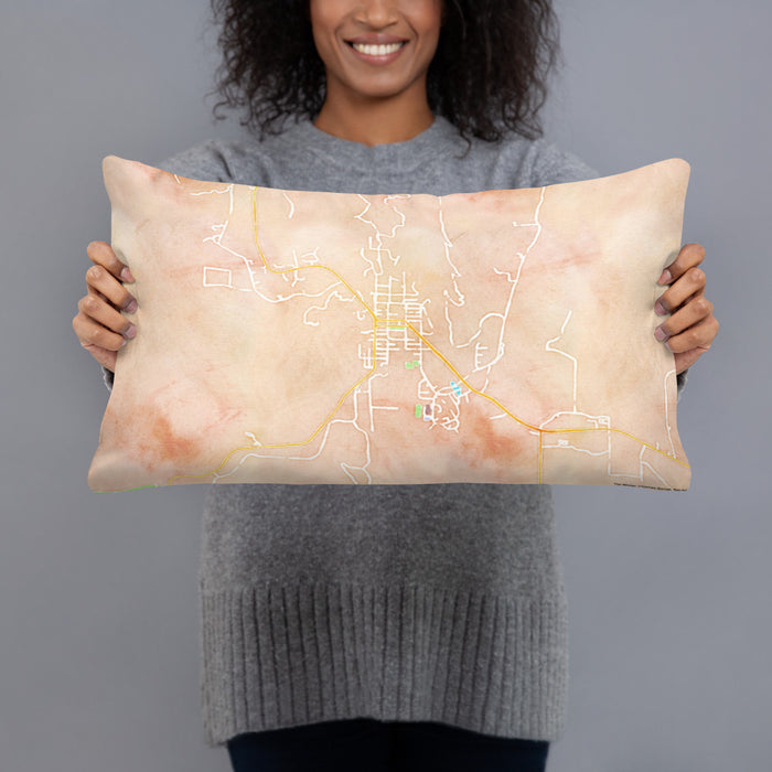 Person holding 20x12 Custom Lyons Colorado Map Throw Pillow in Watercolor