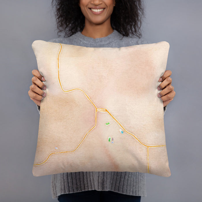 Person holding 18x18 Custom Lyons Colorado Map Throw Pillow in Watercolor
