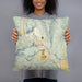 Person holding 18x18 Custom Lyons Colorado Map Throw Pillow in Woodblock