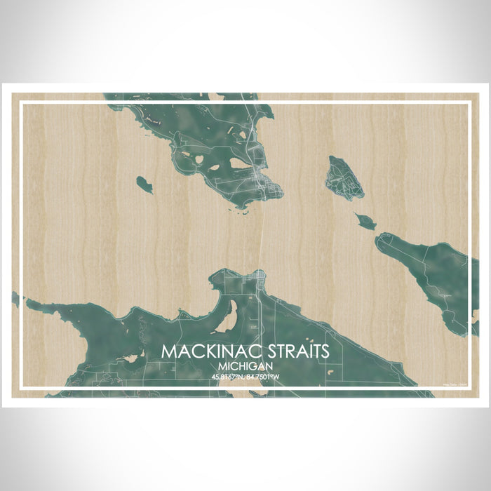 Mackinac Straits Michigan Map Print Landscape Orientation in Afternoon Style With Shaded Background