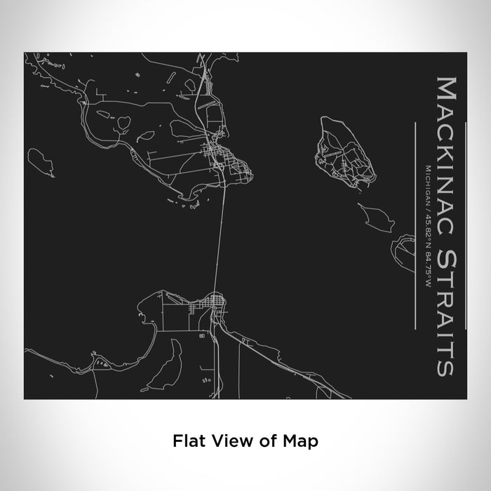 Rendered View of Mackinac Straits Michigan Map Engraving on 20oz Stainless Steel Insulated Bottle with Bamboo Top in Black