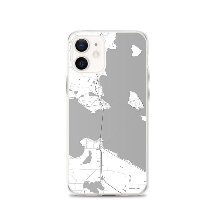 Custom iPhone 12 Mackinac Straits Michigan Map Phone Case in Classic