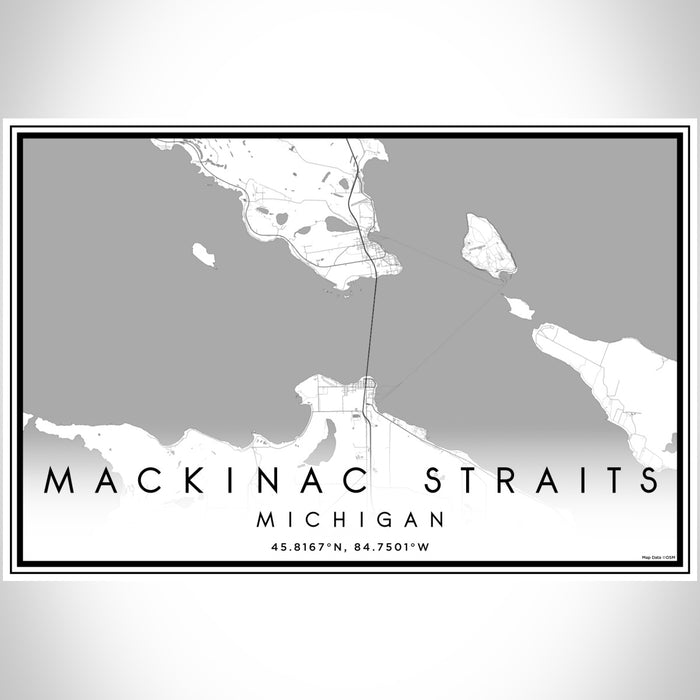 Mackinac Straits Michigan Map Print Landscape Orientation in Classic Style With Shaded Background