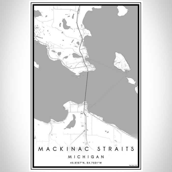 Mackinac Straits Michigan Map Print Portrait Orientation in Classic Style With Shaded Background