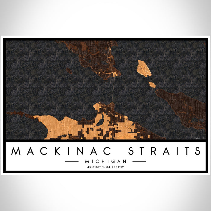 Mackinac Straits Michigan Map Print Landscape Orientation in Ember Style With Shaded Background