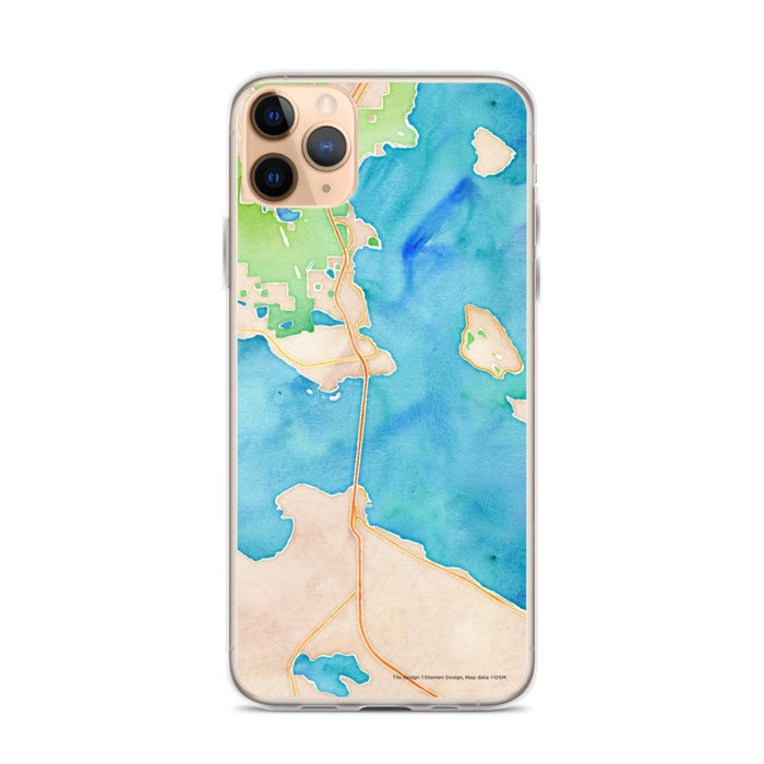 Custom iPhone 11 Pro Max Mackinac Straits Michigan Map Phone Case in Watercolor