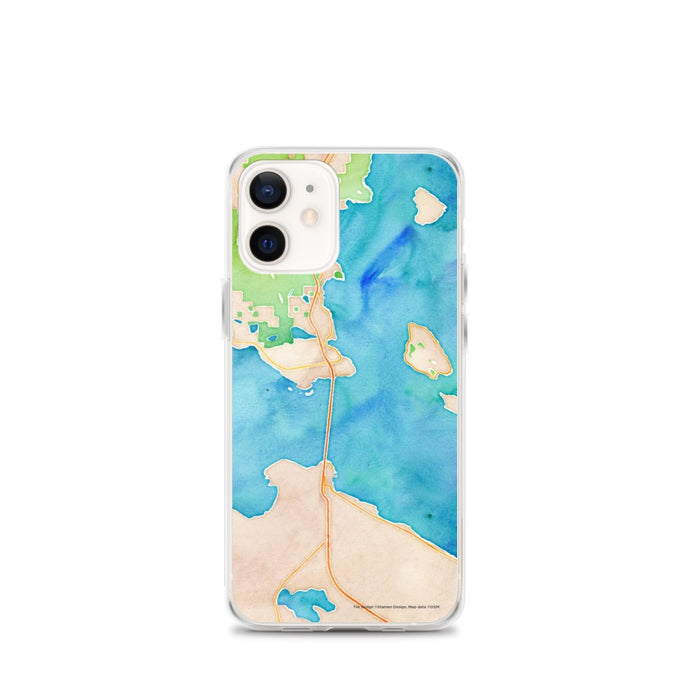 Custom iPhone 12 mini Mackinac Straits Michigan Map Phone Case in Watercolor