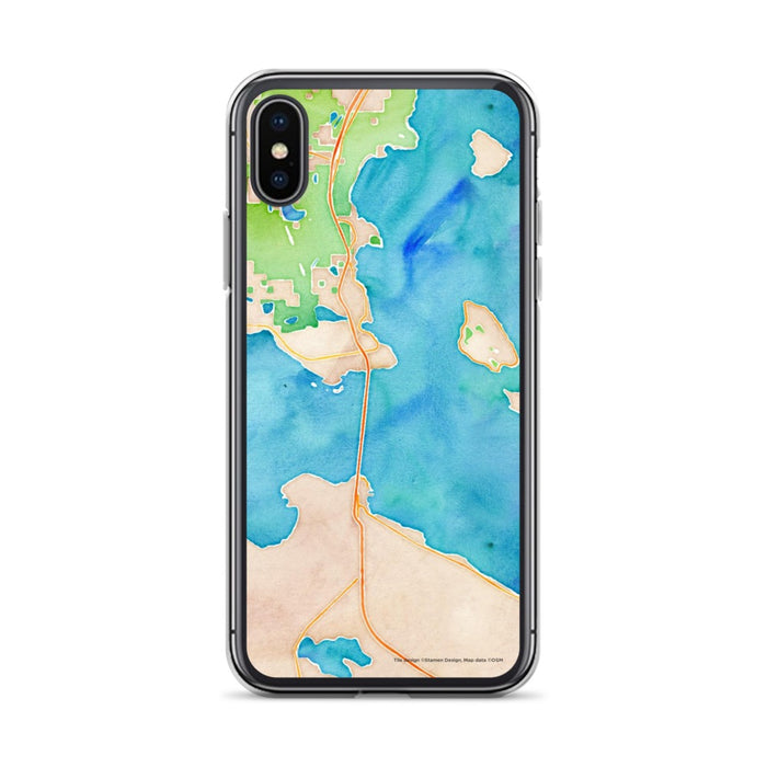 Custom iPhone X/XS Mackinac Straits Michigan Map Phone Case in Watercolor