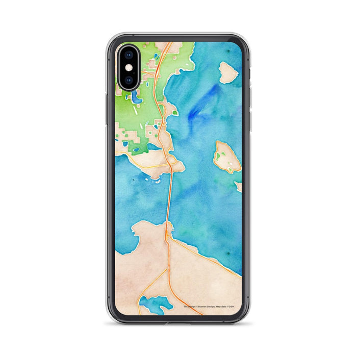 Custom iPhone XS Max Mackinac Straits Michigan Map Phone Case in Watercolor