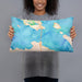 Person holding 20x12 Custom Mackinac Straits Michigan Map Throw Pillow in Watercolor