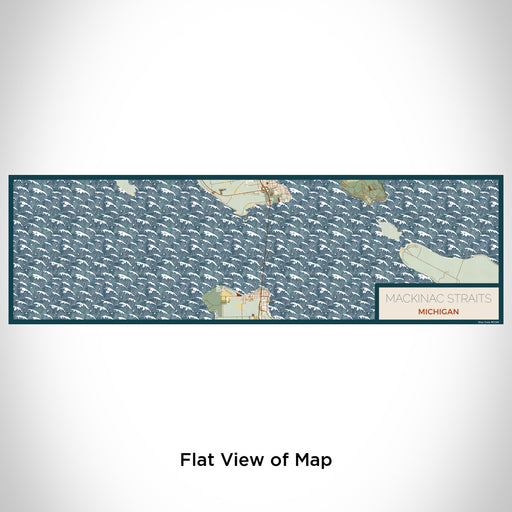 Flat View of Map Custom Mackinac Straits Michigan Map Enamel Mug in Woodblock