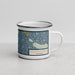 Right View Custom Mackinac Straits Michigan Map Enamel Mug in Woodblock