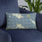 Custom Mackinac Straits Michigan Map Throw Pillow in Woodblock on Blue Colored Chair
