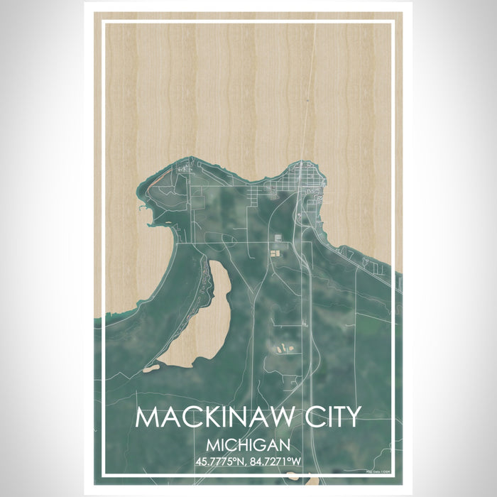 Mackinaw City Michigan Map Print Portrait Orientation in Afternoon Style With Shaded Background