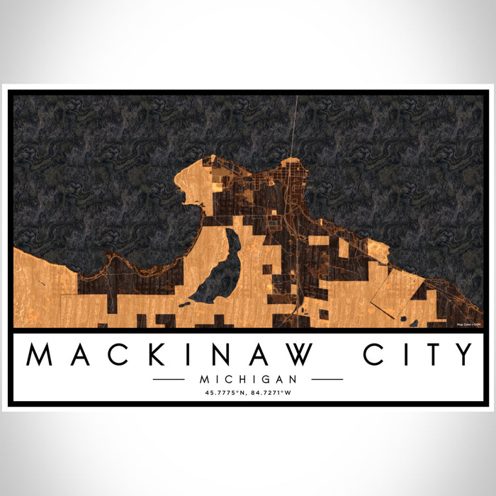 Mackinaw City Michigan Map Print Landscape Orientation in Ember Style With Shaded Background