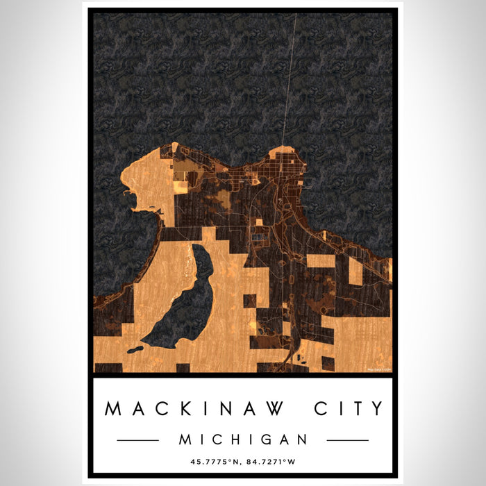 Mackinaw City Michigan Map Print Portrait Orientation in Ember Style With Shaded Background