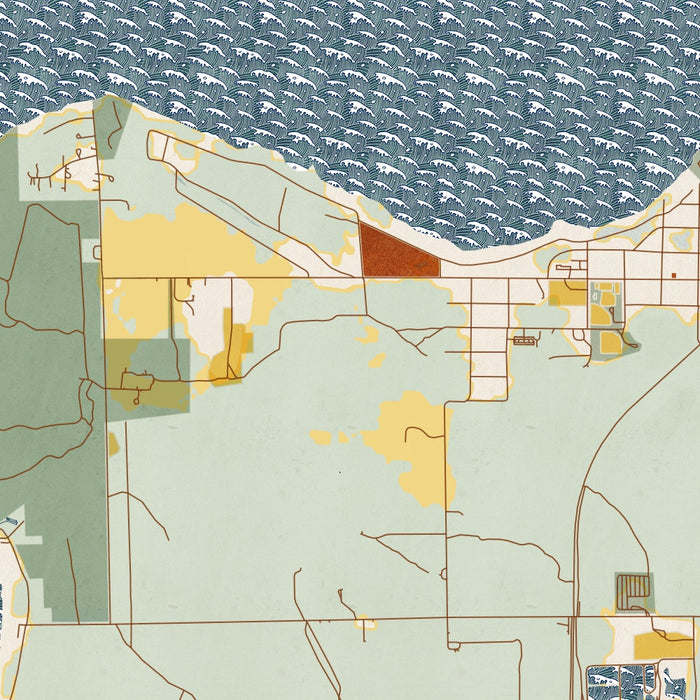 Mackinaw City Michigan Map Print in Woodblock Style Zoomed In Close Up Showing Details