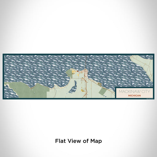 Flat View of Map Custom Mackinaw City Michigan Map Enamel Mug in Woodblock