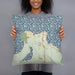 Person holding 18x18 Custom Mackinaw City Michigan Map Throw Pillow in Woodblock